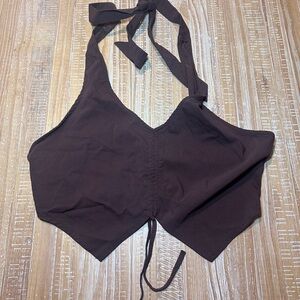H&M Brown Halter Ruched Crop Top